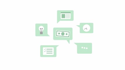 Poster - Multiple message bubbles 2D animation. Talking about money, deadline 4K video motion graphic. Online communication. Speech balloons of freelance tasks animated cartoon flat concept, white background