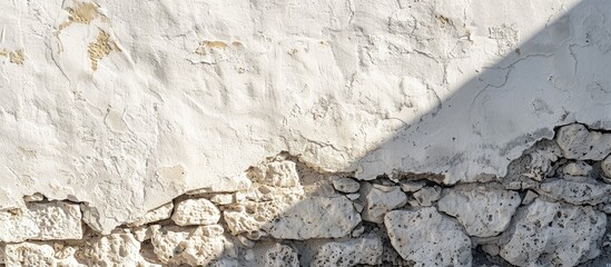 Aufkleber - Abstract background photo texture showcasing an empty white stone wall with a shadow providing ample copy space image.