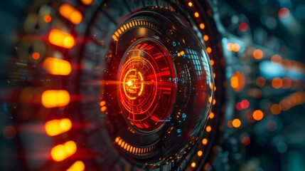 Poster - close up view of a futuristic interface with orange lights