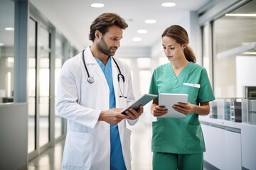 Canvas Print - Surgeon and Female Doctor hospital computer patient.