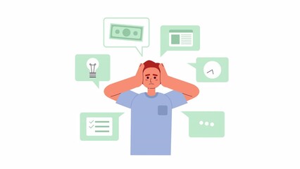 Poster - Overwhelmed by freelance tasks 2D animation. Overload with telework notifications 4K video motion graphic. Freelancer problem. Multitasking chaos animated cartoon flat concept, white background