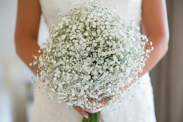 Wall Mural - A close-up shot of delicate baby's breath flowers in a bridal bouquet.