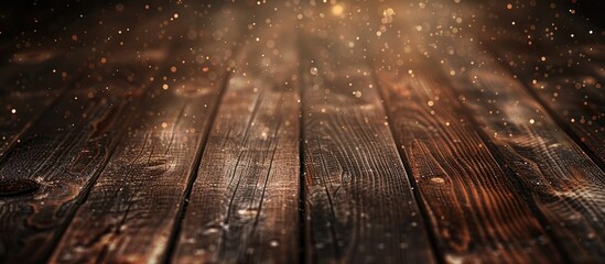 Poster - Brown wood texture with dust particles, creating an abstract wood plank background with copy space image.