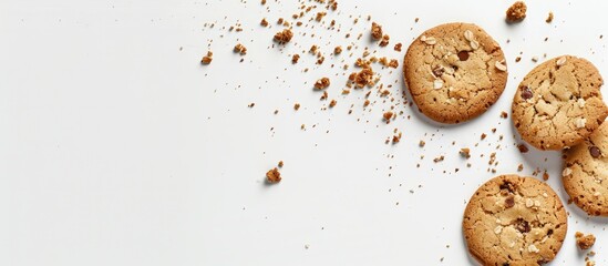 Aufkleber - Cookies leaving a trail of crumbs on a blank background with empty space for text or graphics - a perfect copy space image.