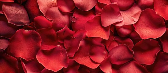 Poster - Background texture of red rose petals with copy space image.