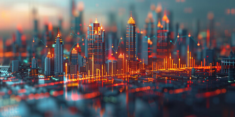 Poster - illustration of the residential real estate developers market. a graph or chart showing the drop in bond values. Background image. Created with Generative AI technology.