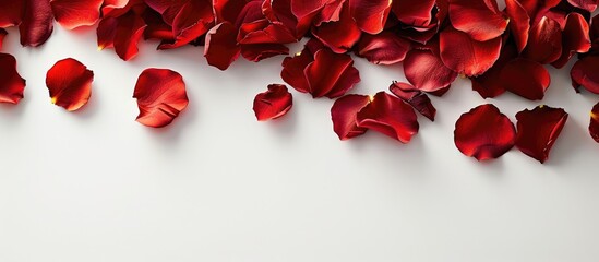Poster - Romantic love symbol of rose petals on white, with copy space image.