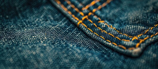 Aufkleber - Close-up copy space image showcasing intricate stitched detailing on a pocket of denim jeans, highlighting the fabric's texture and seam.