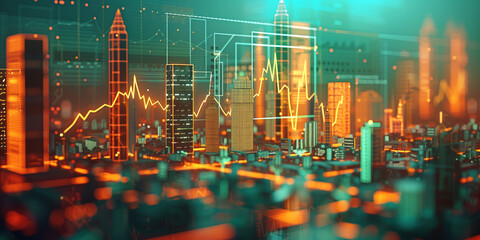 Poster - illustration of the residential real estate developers market. a graph or chart showing the drop in bond values. Background image. Created with Generative AI technology.