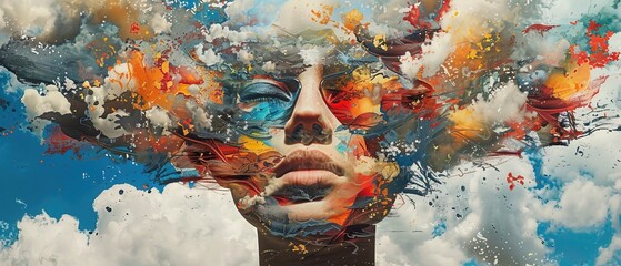 Wall Mural - Art collage with the concept of thought process, ingenuity and new creative ideas