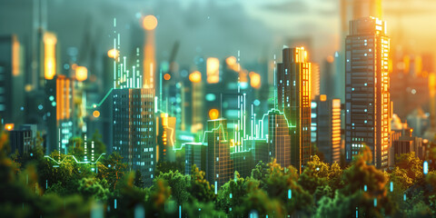 Poster - illustration of the residential real estate developers market. a graph or chart showing the drop in bond values. Background image. Created with Generative AI technology.