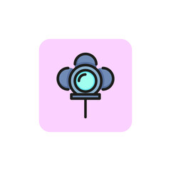 Sticker - Camera three hundred and sixty degree line icon. Shooting, equipment, device. Video concept. Vector illustration can be used for topics like cinematography, perspective, surveillance