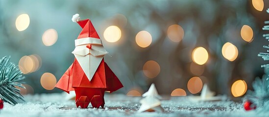 Aufkleber - Handcrafted origami Santa girl paper craft with a card wishing a Merry Christmas, with copy space image.