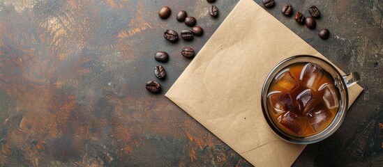Aufkleber - Iced coffee next to a blank message card with copy space image.