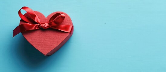 Aufkleber - Top-down view of heart-shaped gift box on blue backdrop, conveying a concept for holiday greeting cards with copy space image.