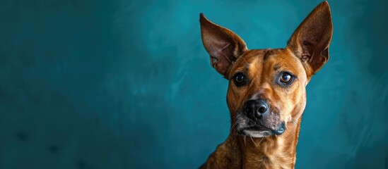 Poster - A stunning canine in a studio setting with a blue backdrop for a copy space image.
