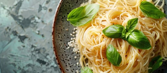 Poster - Top view of a plate of noodles with copy space image.