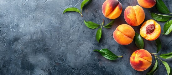 Poster - juicy peach fruit with copy space image for design concepts
