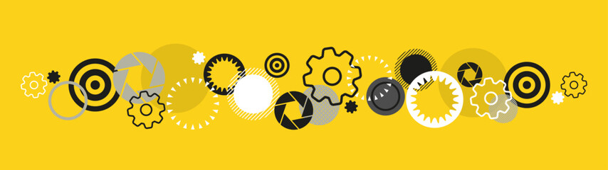 Wall Mural - Frieze of gears, black and yellow