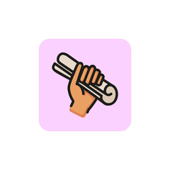 Poster - Hand with sketch line icon. Blueprint, paper, document. Construction concept. Vector illustration can be used for topics like engineering, architecture, project
