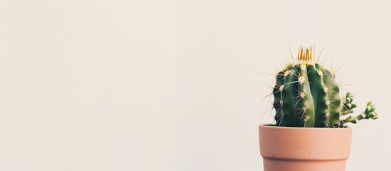 Poster - A cactus planted in a pot, set against a white background provides ample copy space for text or images.