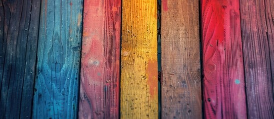 Poster - copy space image of an artistic, colorful, defocused wooden background, perfect for web design and w