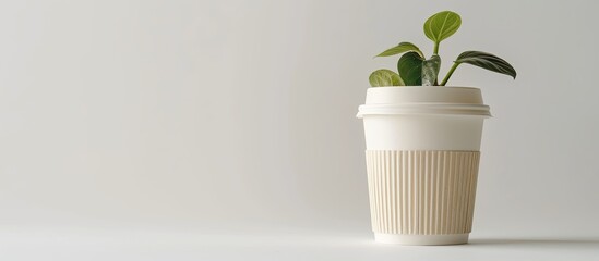 Aufkleber - White background showcases a biodegradable paper cup, exemplifying eco-friendly products for a zero waste lifestyle, emphasizing simplicity with ample copy space image.