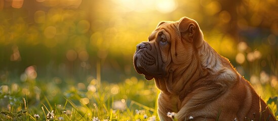 Poster - Elderly sharpei dog in a serene setting, ideal for a copy space image