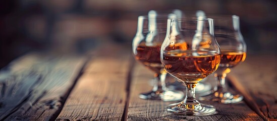 Poster - Men's table displaying glasses of rum, showcasing a strong alcoholic drink, with ample copy space image.