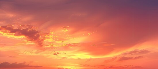 Wall Mural - The evening sky glows with sunset hues of orange, creating a picturesque scene with beautiful tones and copy space image.