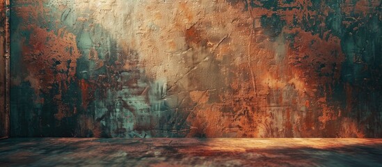 Aufkleber - A wall with left lighting showcases an oxidized copper background, perfect for a copy space image.