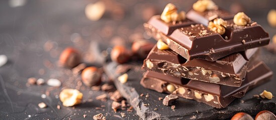 Canvas Print - Close-up image of chocolate candy with nuts, perfect for tea time enjoyment outdoors, with ample copy space.