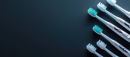 Aufkleber - Electric toothbrush nozzles arranged on a dark background with space for text or other images. Copy space image. Place for adding text and design