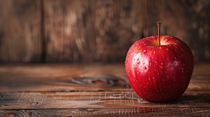 Red apple on dark wood table surface