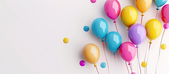 Wall Mural - Colorful party balloons on a white background with space for text or images. Copy space image. Place for adding text and design