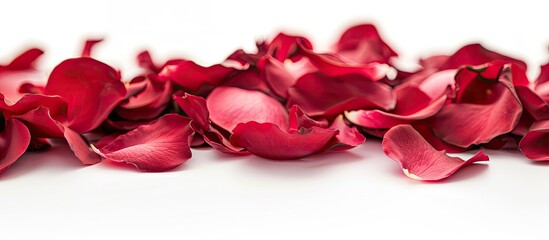 Poster - Romantic love symbol of rose petals on white, with copy space image.
