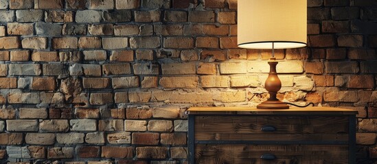 Aufkleber - Contemporary lamp and drawer set on a brick backdrop with copy space image.