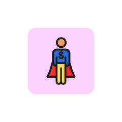 Poster - Superhero in cape as specialist ready to help line icon. Person, costume, power. Support concept. Vector illustration can be used for topics like heroic, specialist help, service center