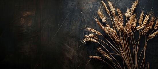 Poster - Dried wheat bunch with copy space image.