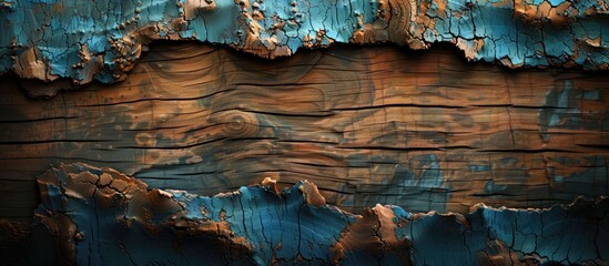 Aufkleber - Brown and blue textured wooden bark with an empty copy space image.