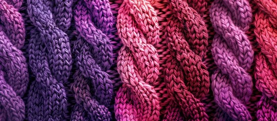 Poster - Knitted sweater texture in shades of purple, red, and pink providing a background with available copy space for adding text or lettering.
