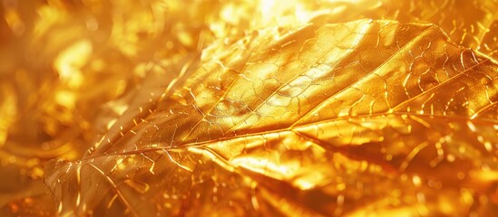 Aufkleber - Background with a shiny gold foil texture resembling a yellow leaf, providing copy space image.