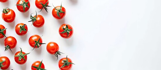 Sticker - A creative flat lay composition featuring tomatoes and text on a white background banner with ample copy space image.