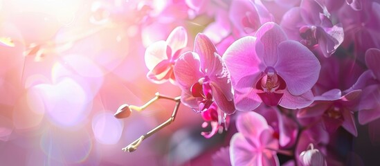 Poster - Copy space image featuring a vibrant pink and purple phalaenopsis orchid flower in the background.