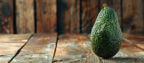 Poster - Avocado placed on a wooden surface with ample copy space and focused selectively.