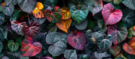 Wall Mural - A scenic display of heart-shaped leaves creates a backdrop symbolizing nature's charm and vibrancy with a captivating copy space image.