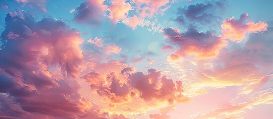 Aufkleber - Stunning panoramic sky at sunrise or sunset with colorful clouds, ideal for a long banner with copy space image.