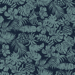 Wall Mural - tropical flower leaf pineapple patchwork vintage vector seamless pattern for fabric shirt beach towe