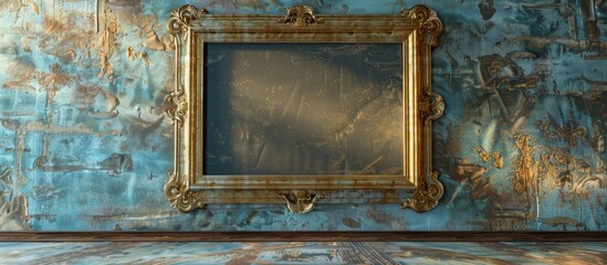 Poster - Baroque frame mockup elegantly displayed on a wall with copy space image.