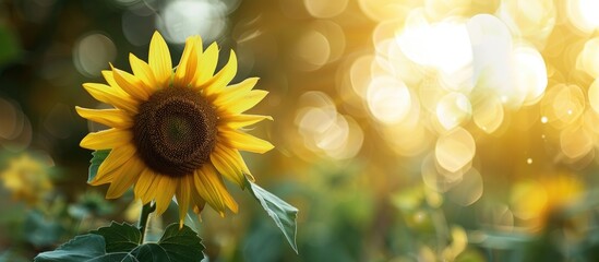 Poster - A stunning sunflower with a blurred backdrop offers ample copy space image.